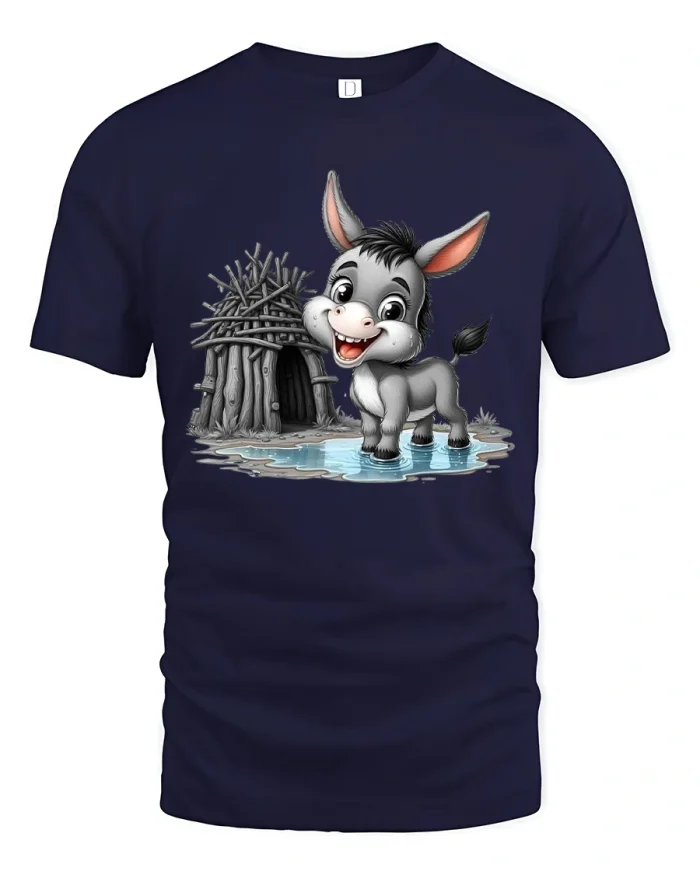 Creepy Cartoon Skeleton Mouse Graphic Tee With Dark Humor Vibe - navy t-shirt on white background