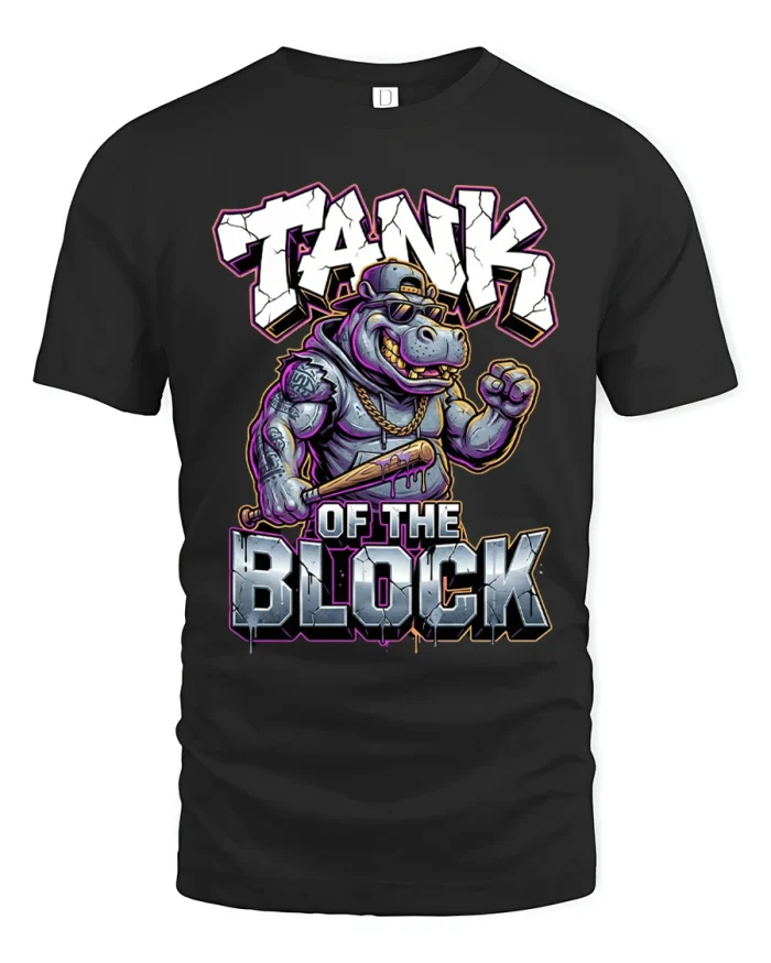 Tank of the Block Hip Hop Street Art Graphic T Shirt Urban Style - black t-shirt on white background