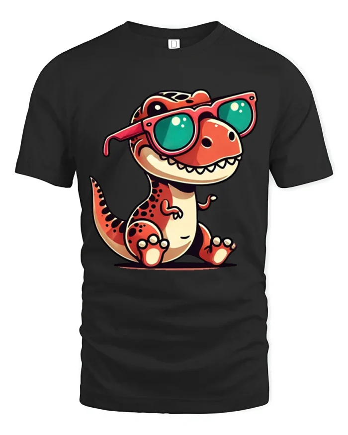 Cool Sunglasses Dinosaur Cute Cartoon Graphic T Shirt - black t-shirt on white background