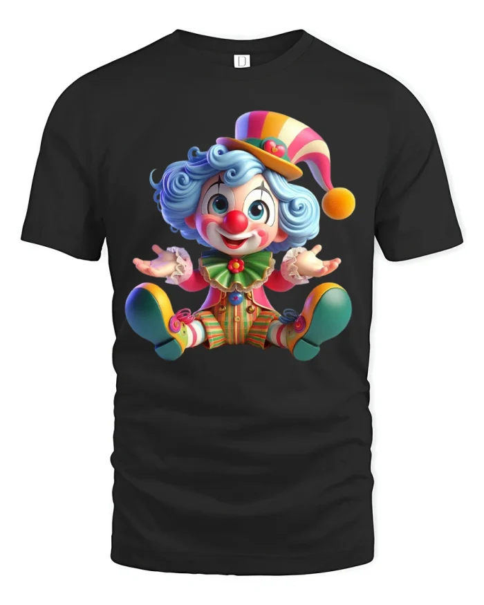Happy Circus Clown Cute Cartoon Art Graphic T Shirt - black t-shirt on white background
