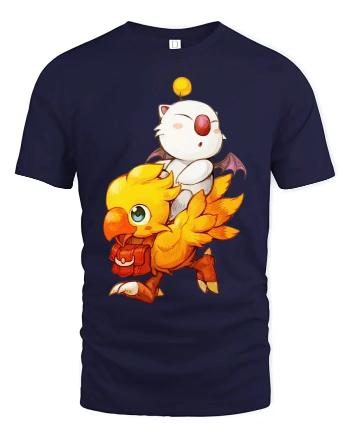 Cute Fantasy Chocobo Rider Art Graphic T Shirt Soft Adventure Style - navy t-shirt on white background