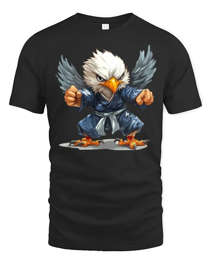 Karate Eagle Warrior Graphic T Shirt Fierce Martial Art Style - black t-shirt on white background