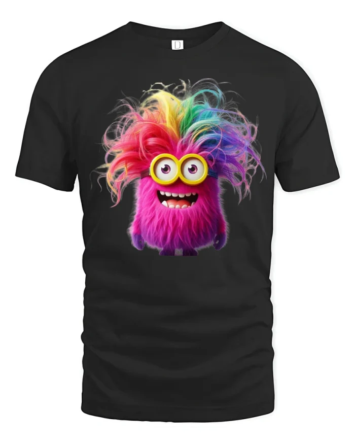 Funny Rainbow Monster Graphic T Shirt Cute Colorful Cartoon Art - black t-shirt on white background