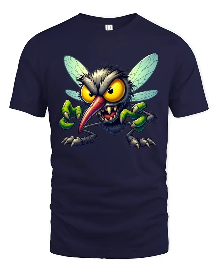 Angry Mosquito Monster Graphic T Shirt Funny Creepy Cartoon Art - navy t-shirt on white background