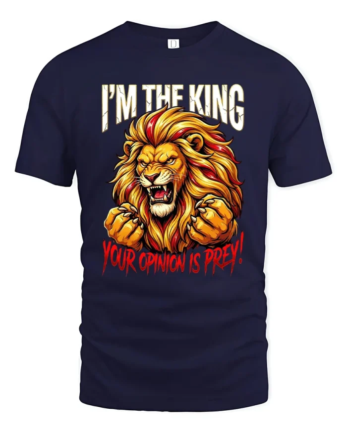 Im The King Lion Graphic T Shirt Bold Power Dominance Style - navy t-shirt on white background