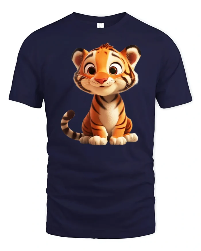 Cute Baby Tiger Graphic T Shirt Adorable Cartoon Animal Art - navy t-shirt on white background
