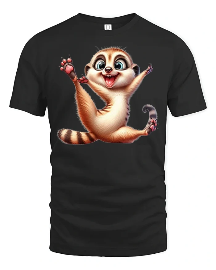 Cute Happy Meerkat Cartoon Graphic T Shirt - black t-shirt on white background