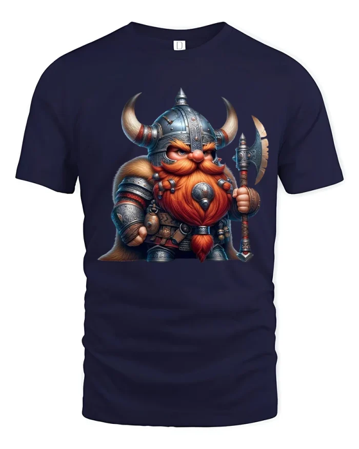 Fierce Viking Dwarf Warrior Graphic T Shirt - navy t-shirt on white background