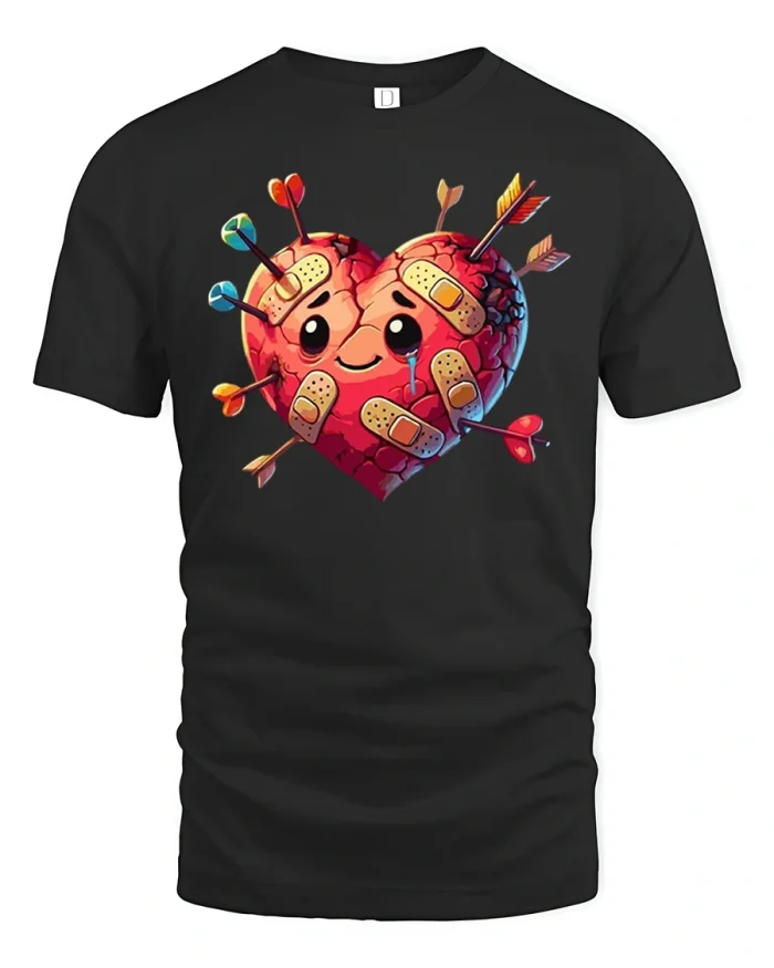 Cute Broken Heart With Arrows Graphic T Shirt - black t-shirt on white background