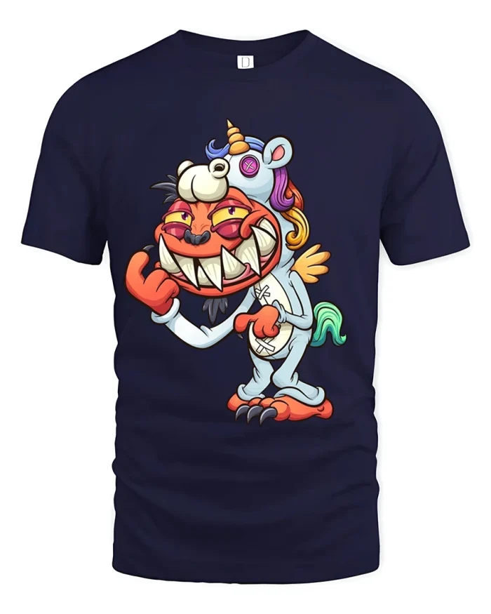 Funny Demon In Unicorn Costume Graphic T Shirt - navy t-shirt on white background