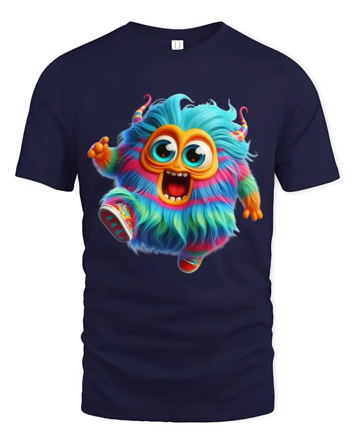 Cute Rainbow Furry Monster Graphic T Shirt - navy t-shirt on white background