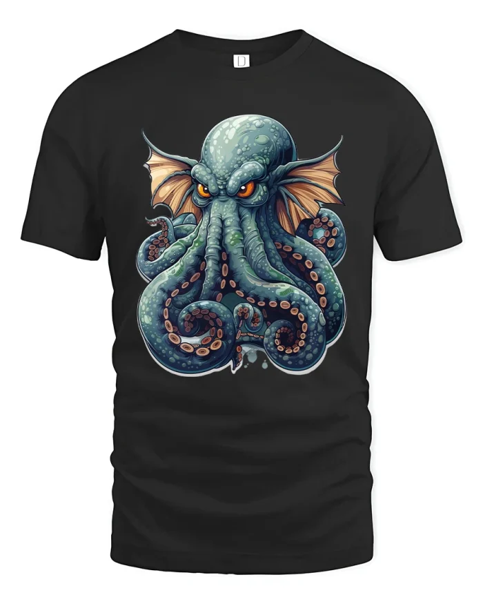Mythic Cthulhu Octopus Monster Graphic T Shirt - black t-shirt on white background