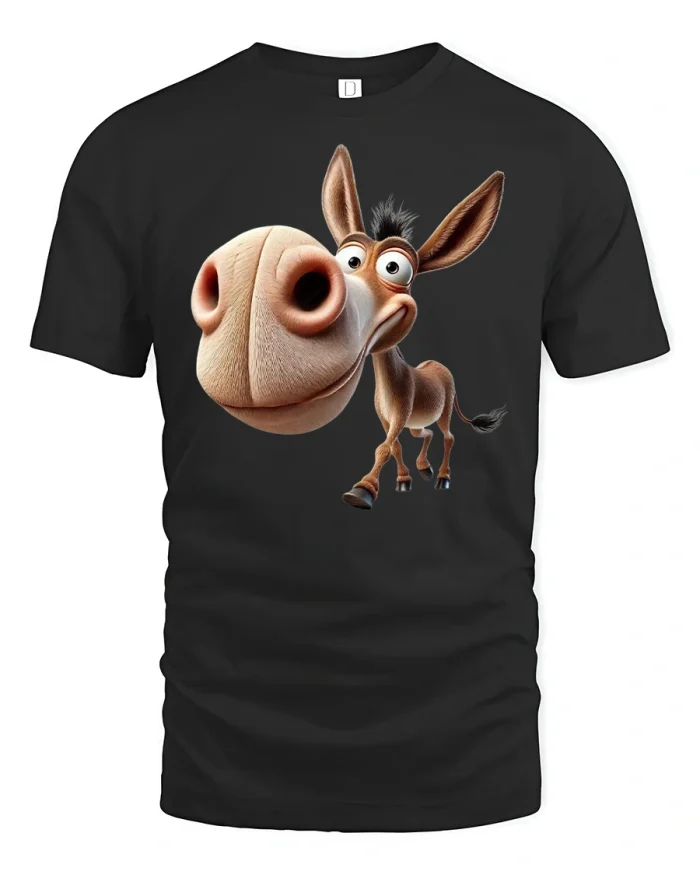 Funny Big Nose Donkey Cartoon Graphic T Shirt - black t-shirt on white background