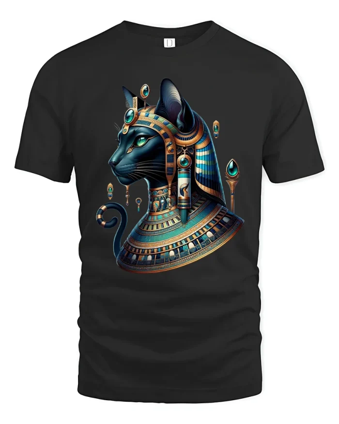 Egyptian Goddess Bastet Cat Graphic T Shirt - black t-shirt on white background