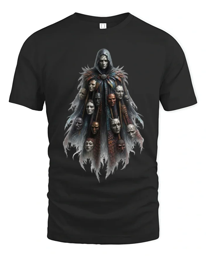 Dark Hooded Masked Sorcerer Graphic T Shirt - black t-shirt on white background