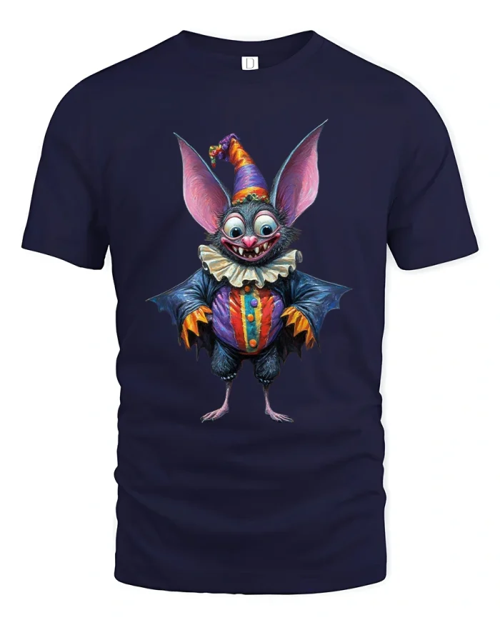 Funny Circus Bat Character Graphic T Shirt - navy t-shirt on white background