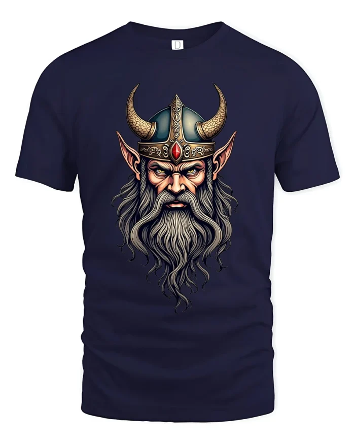 Norse Viking Warrior King Graphic T Shirt - navy t-shirt on white background