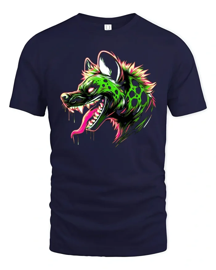Neon Green Hyena Head Graphic T Shirt - navy t-shirt on white background