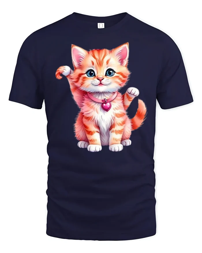 Cute Orange Kitten With Heart Collar T Shirt - navy t-shirt on white background