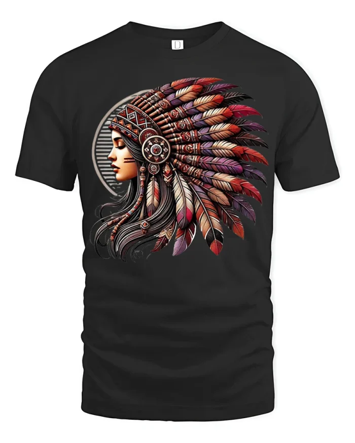 Tribal Spirit Native Feather Headdress Graphic T Shirt - black t-shirt on white background