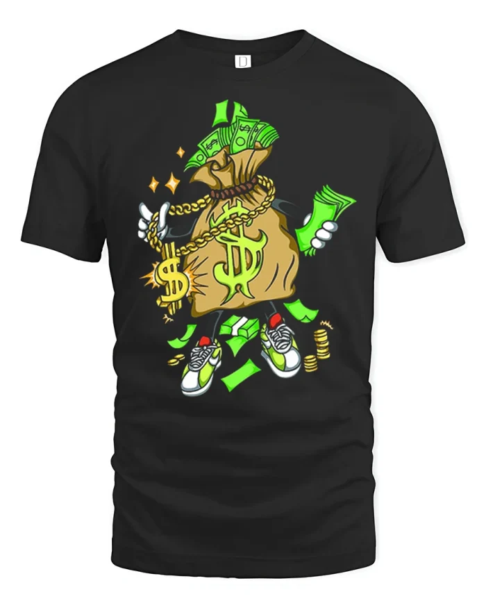 Funny Money Bag Cash Graphic T Shirt With Bling Style - black t-shirt on white background