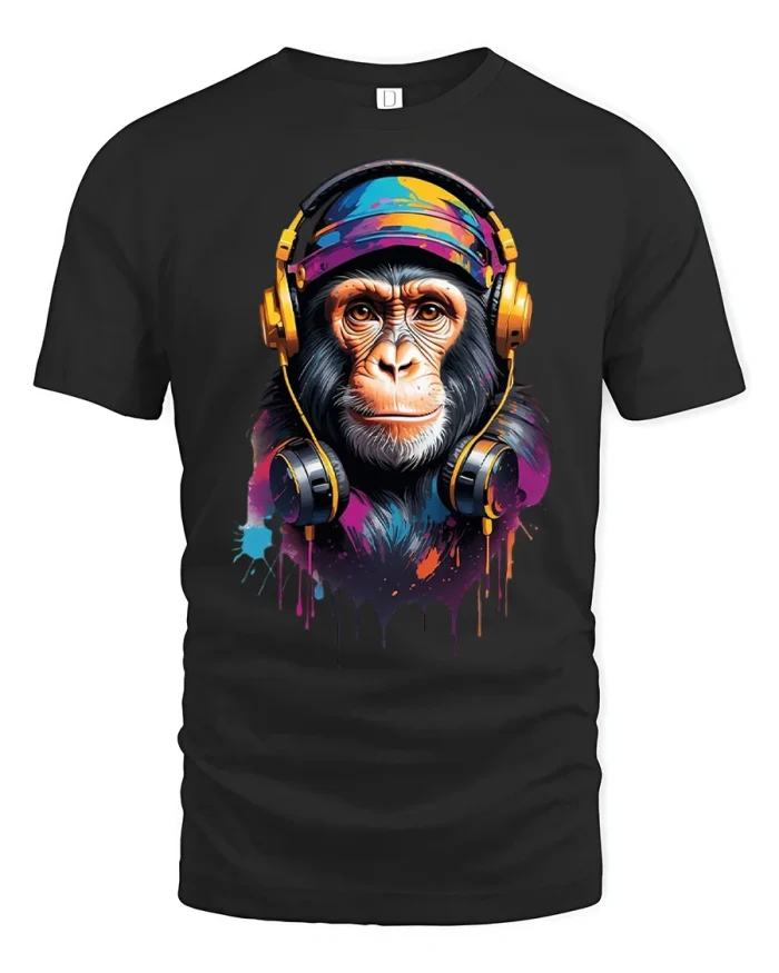 Cool DJ Monkey Headphones Urban Art Graphic T Shirt - black t-shirt on white background