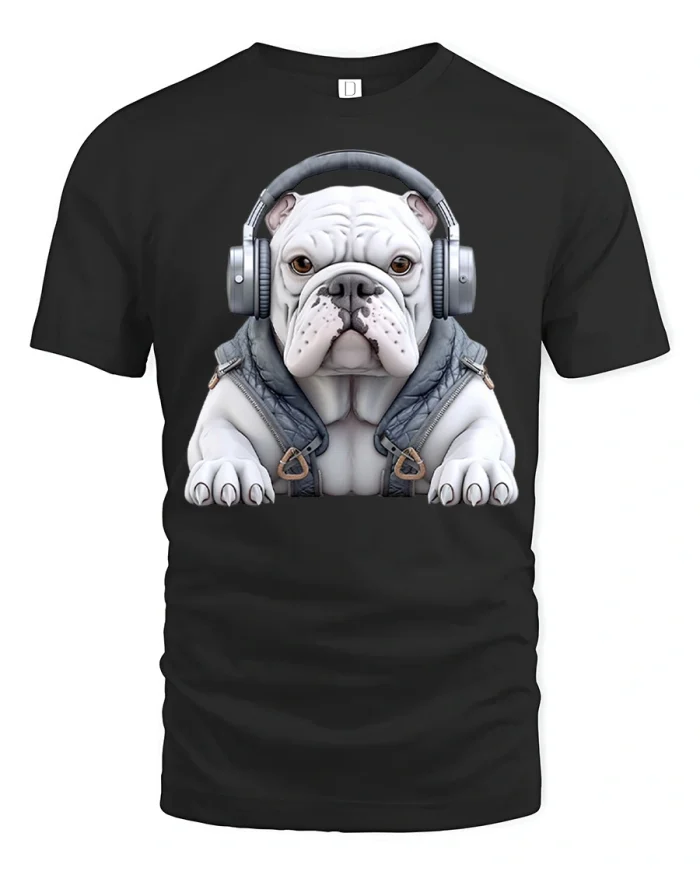 Cool Bulldog With Headphones Graphic T Shirt - black t-shirt on white background