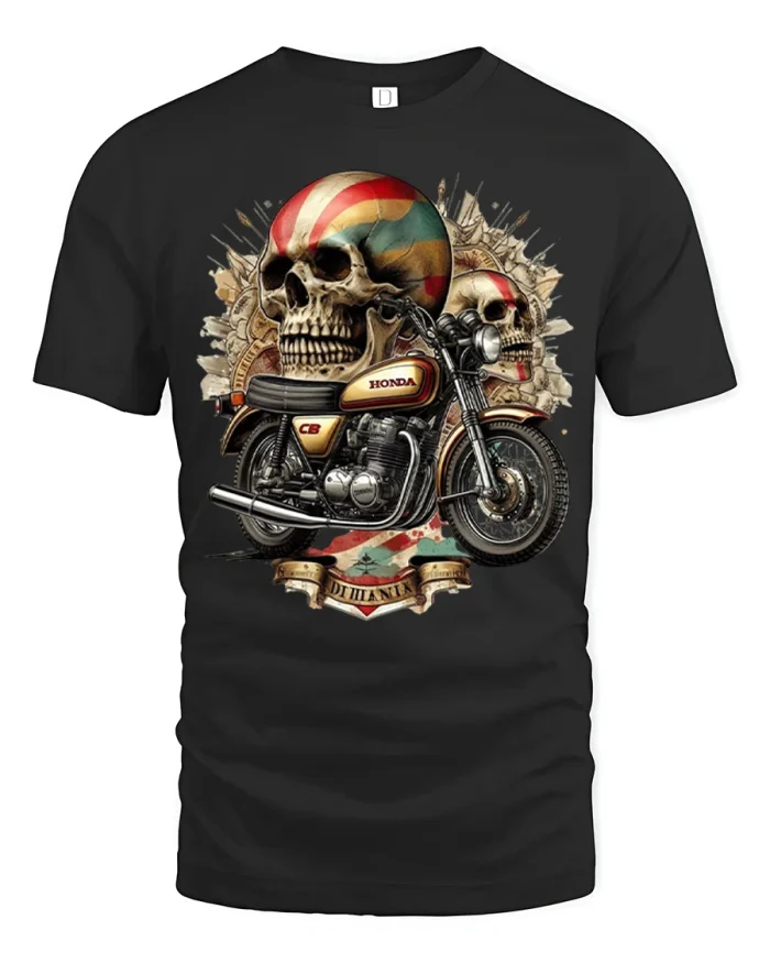 Vintage Skull Motorcycle Rider Graphic T Shirt - black t-shirt on white background