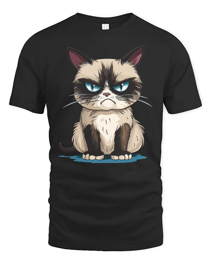 Grumpy Cat Attitude Cartoon Graphic T Shirt - black t-shirt on white background