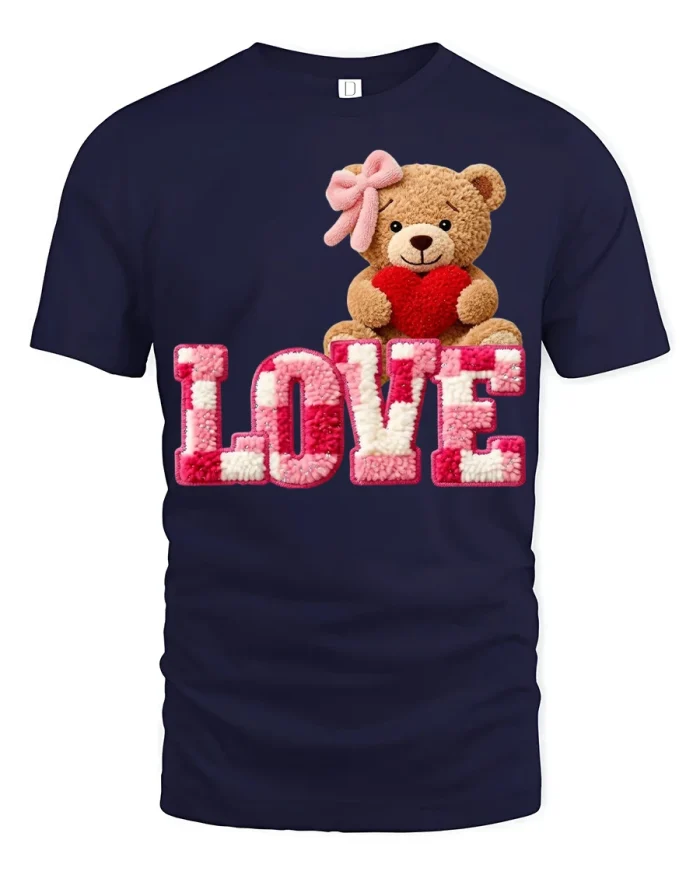 Cute Teddy Bear Love Letters Graphic T Shirt - navy t-shirt on white background