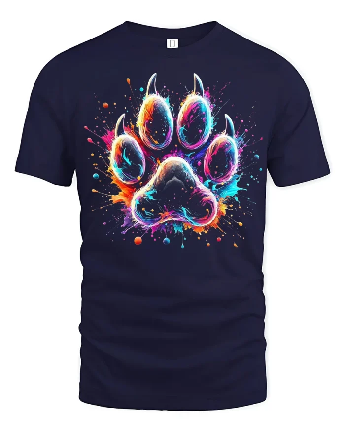 Color Splash Paw Print Graphic T Shirt Artistic Style - navy t-shirt on white background