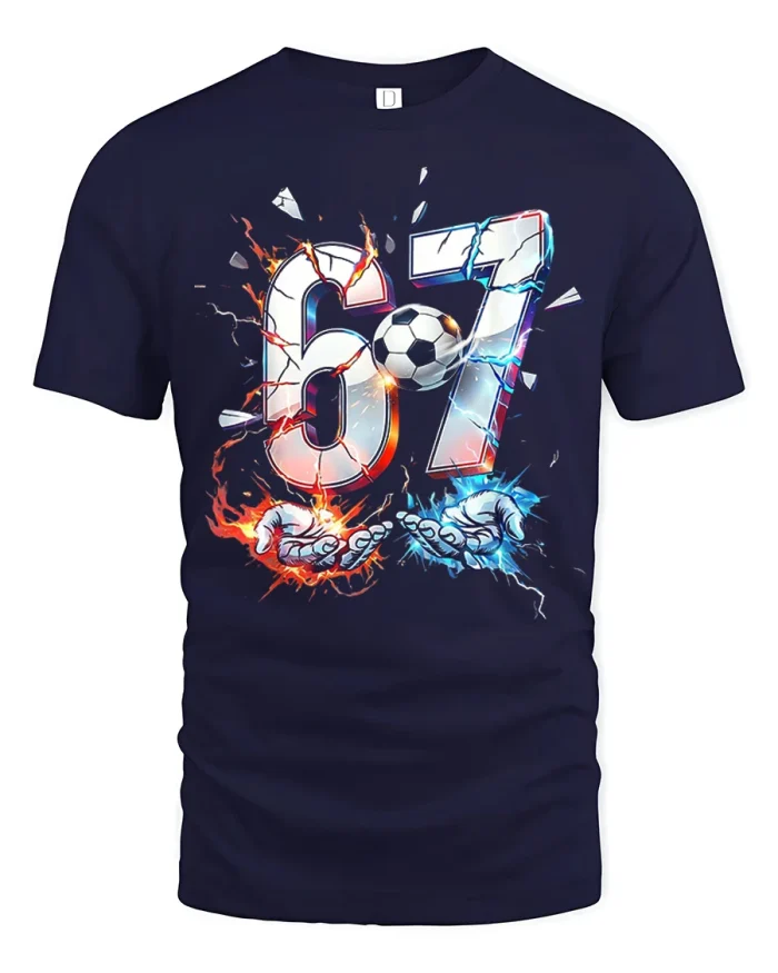67 Soccer Birthday Graphic T Shirt Fire Ice Edition - navy t-shirt on white background