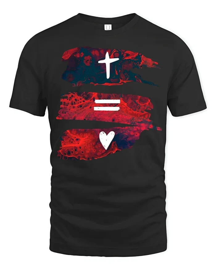 Faith Cross Equals Love Heart Graphic Tshirt Inspirational Style - black t-shirt on white background