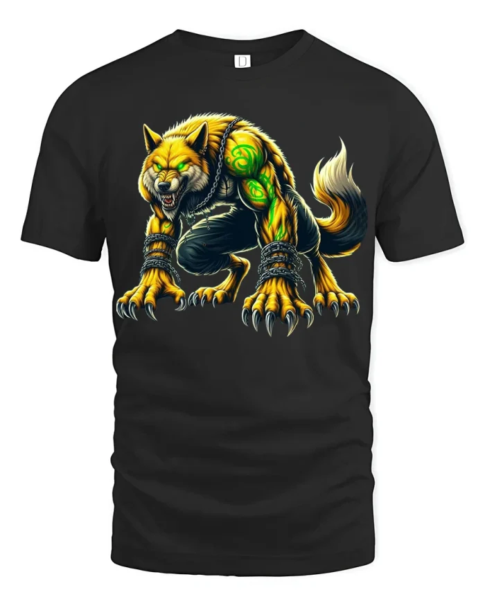 Savage Werewolf Beast Graphic Tshirt Fierce Monster Power Art - black t-shirt on white background