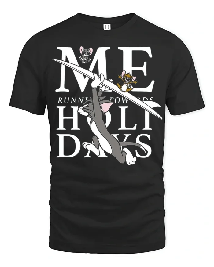 Me Running Toward My Dreams Funny Cartoon Cat Mouse Tshirt - black t-shirt on white background