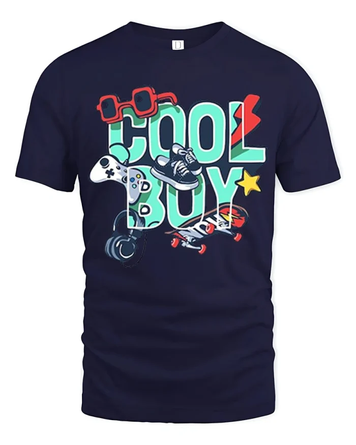 Cool Boy Street Style Gaming And Skate Graphic Tshirt - navy t-shirt on white background