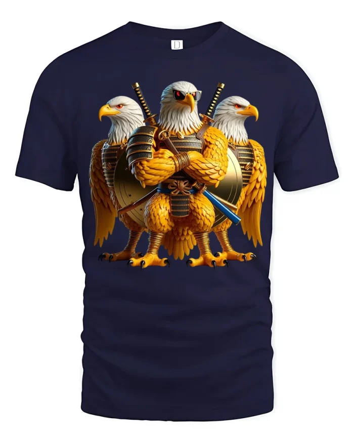 Golden Warrior Eagle Samurai Fantasy Armor Graphic Tshirt - navy t-shirt on white background
