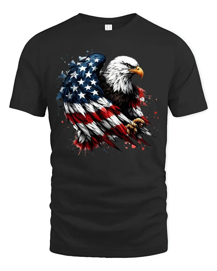 Patriotic American Eagle Flag Graphic Tshirt Bold Freedom Spirit - black t-shirt on white background