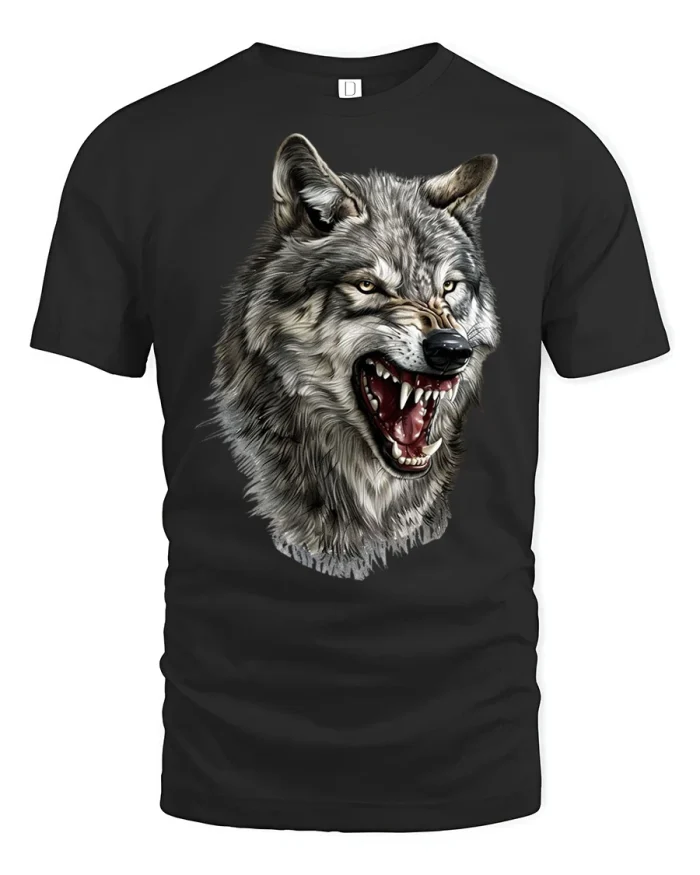 Fierce Wolf Head Graphic T Shirt Wild Predator Animal Art Tee - black t-shirt on white background