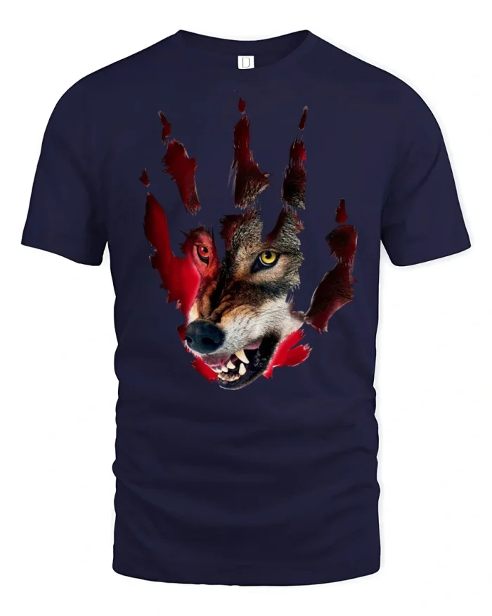 Fierce Wolf Handprint Graphic T Shirt Wild Predator Animal Art Tee - navy t-shirt on white background