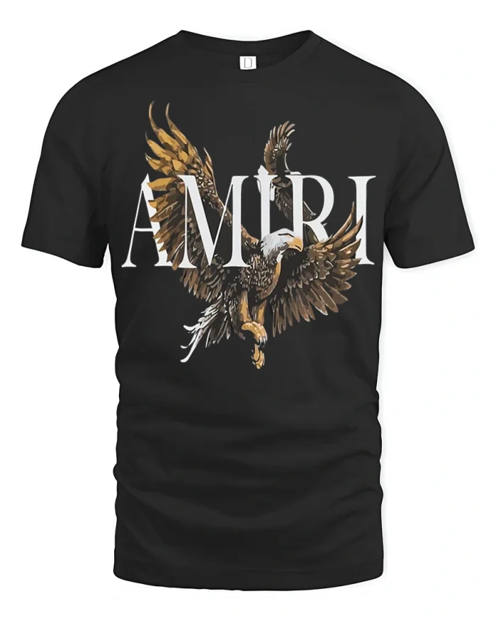 Patriotic American Eagle Graphic T Shirt AMIRI Inspired Freedom Tee - black t-shirt on white background
