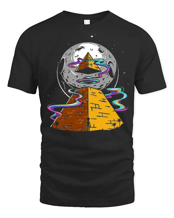 Cosmic Pyramid Graphic T Shirt Psychedelic Space Mystery Art Tshirt - black t-shirt on white background