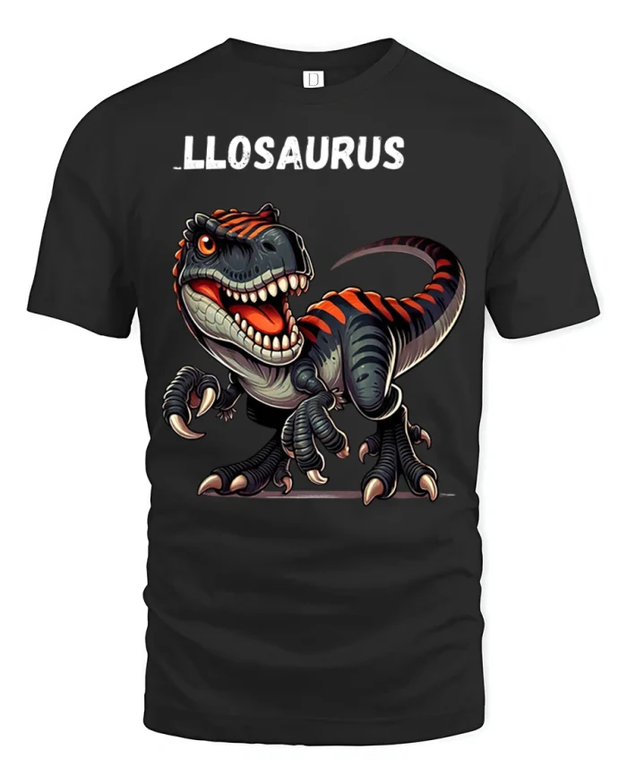 Funny Cartoon Dinosaur Graphic T Shirt Roaring Velociraptor Style Tshirt - black t-shirt on white background