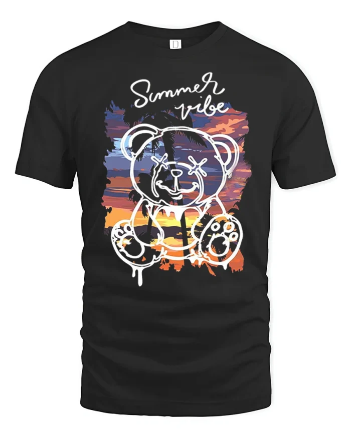 Summer Vibe Graffiti Bear Sunset Graphic T Shirt Street Style - black t-shirt on white background