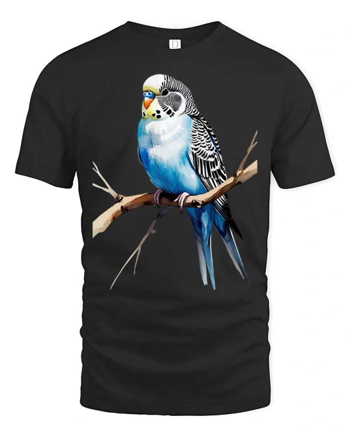 Blue Budgie Bird Graphic T Shirt Cute Parakeet Nature Art - black t-shirt on white background