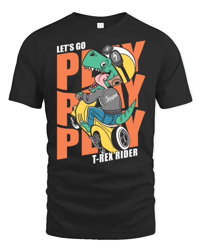 Funny T Rex Scooter Rider Graphic T Shirt Playful Dino Style - black t-shirt on white background