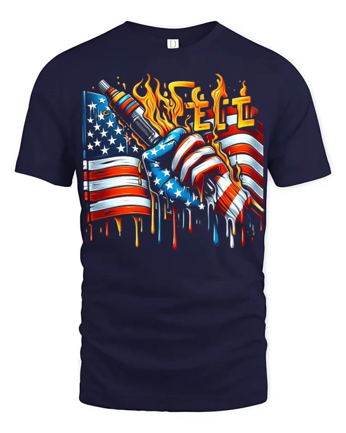 Feel The Freedom Vape Graphic T Shirt Bold American Flag Style - navy t-shirt on white background