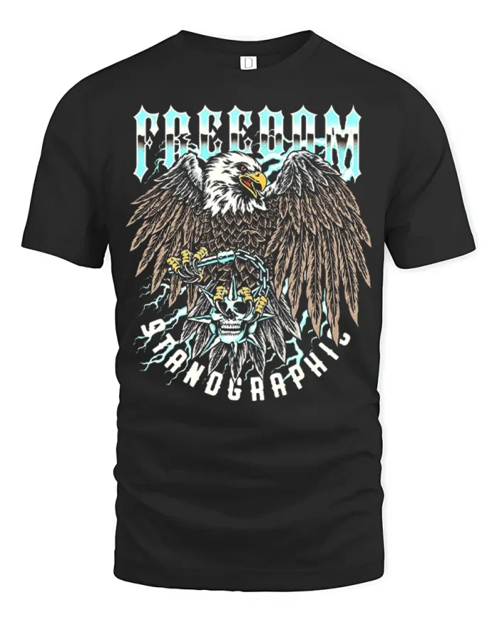 Freedom Eagle Skull Lightning Patriotic Graphic T Shirt Tee - black t-shirt on white background