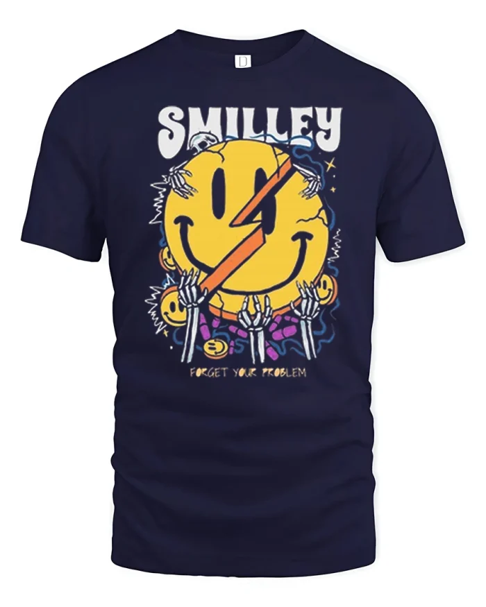 Smiley Forget Your Problem Skeleton Hands Funny Graphic T Shirt - navy t-shirt on white background