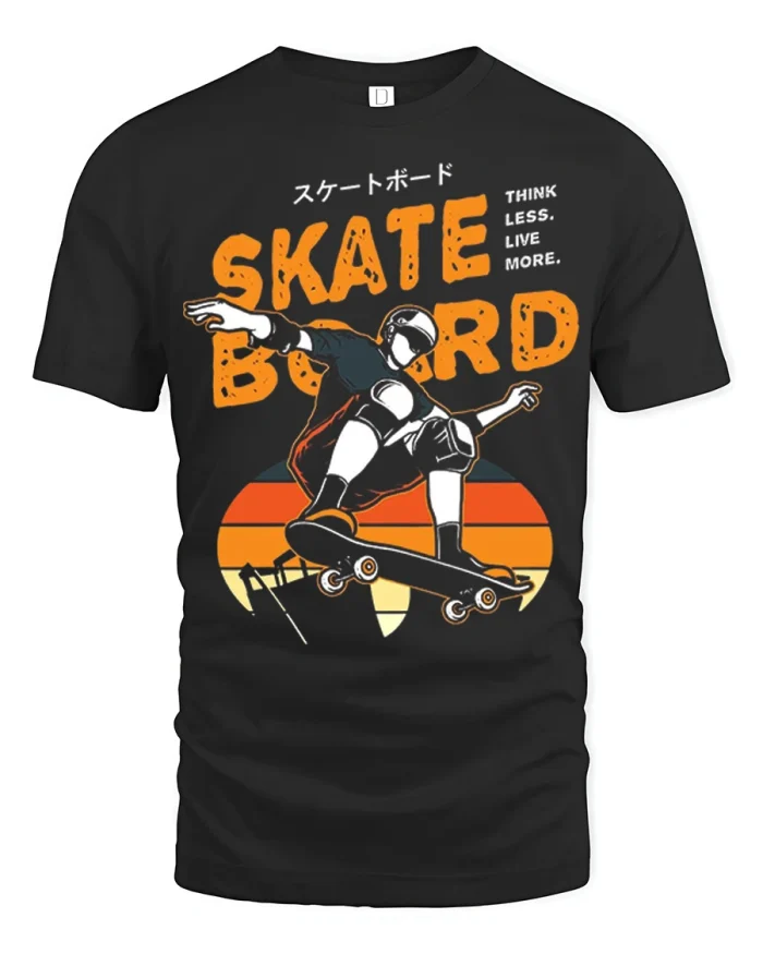 Vintage Skateboard Sunset Graphic Skate Life Street Style Tee Shirt - black t-shirt on white background
